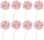Ephlyn 30Pcs Foil Firework Cupcake Toppers Happy Birthday Cake Toppers Tinsel Flower Drink Stirrers Cocktail Food Fruit Toothpicks for Valentine's Day Party Decorations Orange