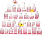 Pink Glass Bud Vase Set of 30, Small Flower Vases in Bulk, Mini Vintage Vases for Centerpieces, Home, Parties, Wedding Table Decoration (30 Pack)