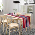 4th of July Table Runner, USA Flag Stars Stripes American Independence Day Red Blue White Stars Lines Print Table Cover for Farmhouse Kitchen Indoor Outdoor Home Party, 13x36inch