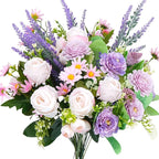 Fake Flowers Purple Artificial Silk Flower Bouquet Faux Flowers for Vase with Rose Peony Daisy for Home Wedding Baby Shower Bridal Bouquets Table Centerpieces Party Fathers Day Decorations