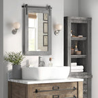 COGOOD Farmhouse Bathroom Mirror - 42 x 29 Rustic Barn Door Style Mirror for Living Room, Entryway, Vanity Wall Decor (Grey)