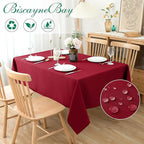 Biscaynebay Textured Fabric Christmas Rectangle Table Cloth 90x132 Inch, Red Water Resistant Tablecloths for Dining, Kitchen, Wedding and Parties, Machine Washable