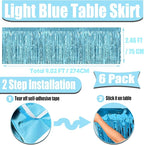 6 Pack 29x108 Inch Metallic Foil Fringe Tinsel Table Skirts Banner for Rectangle Tables Streamer Garland Backdrop for Wedding, Birthday, Parade Floats, Halloween Party Decoration(Light Blue)
