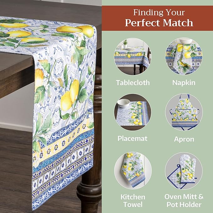 Maison d' Hermine Table Runner 100% Cotton Double Layer Table Runners 108 inches Long Decorative for Home Kitchen Dining Party Baby Shower Wedding Bridal Shower Spring Summer (Citrus, 14.50" x 108")