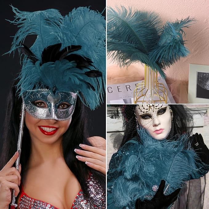 NEWONG 30pcs Blue-Green Ostrich Feathers Natural Bulk 9-12inch(23-30cm) Vase Craft Wedding Home Party Centerpieces Christmas Day Decoration