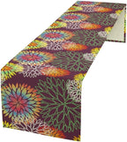 Brown Dahlia Flower Table Runner, Linen Geometric Pattern Floral Table Decor Spring Farmhouse Decorations for Kitchen Dining Holiday Party Decor, 13x90 Inch