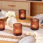 24 Pcs Amber Votive Candle Holders, Glass Tealight Candle Holders for Home Decor, Wedding Table Centerpiece, Birdal Shower, Party