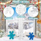 Qunclay 20 Pcs Wooden Snowflake Decorations 3D Snowflake Tabletop Decor Christmas Signs and Centerpiece for Winter Wonderland Decorations Xmas Tiered Tray Decor(Dark Blue, Light Blue, White)