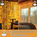 HXWEIYE 300LED Fairy Curtain Lights, 9.8x9.8Ft USB Plug-in 8 Modes Christmas String Hanging Lights with Remote for Bedroom Backdrop Wedding Party Indoor Wall Decor, Warm White(2 Pack)