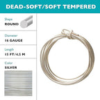 The Beadsmith Wire Elements Craft Wire – Tarnish Resistant, Soft Temper, Round, Silver Color – 1.3mm, 16 Gauge, 15 Foot Spool – Jewelry Making, Wire Wrapping, Floral, & Other DIY Crafts