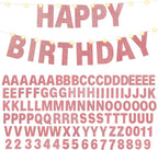 TaoBary 112 Pcs DIY Letter Kit Glitter Customizable Banner Letters Include 107 Letters and Numbers 3 Rope and 2 Needles for Birthday Halloween Christmas Wedding Valentine Party Decor(Rose Gold)
