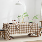 EVERLY 100% Yarn-Dyed Linen Rectangle Tablecloths 60x108Inches for Dining,Buffet Parties,Picnic,Events and Restaurants,Decorative Halloween,Thanksgiving Machine Washable Tablecloths-Brown Plaid