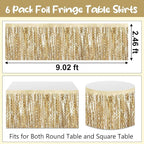 6 Pack 29 x108 Inch Champagne Gold Wave Foil Fringe Table Skirts Metallic Banner for Tinsel Streamer Garland Backdrop for Parade Floats, Mother's Day, Easter, Wedding, Birthday Party Decoration