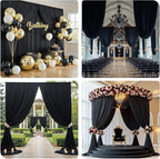 PartyVillage 50ft×15ft Black Backdrop Curtain for Halloween Parties, 10 Panels Wrinkle Free 15 FT Long Polyester Photo Backdrop Drapes Back Drop Cloth for Birthday Photography Background