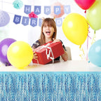 6Pack 29 x108 Inch Light Blue Wave Foil Fringe Table Skirts Metallic Banner for Tinsel Streamer Garland Backdrop for Parade Floats, Mother's Day, Easter, Graduate, Birthday, Wedding Party Decoration