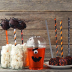 Cooraby 200 Pieces Halloween Paper Straws Biodegradable Drinking Stripe Bicolor Stripe Dot Straw Mix for Wedding Supplies and Party Favors, 8 Styles (Black and Orange)