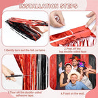 2Pack Black Red Backdrop Curtains Party Decor, Door Streamers Photo Booth Backdrop Metallic Party Streamer Tinsel Foil Fringe Curtains Backdrop Halloween Baby Shower Bachelorette Xmas Party Decors
