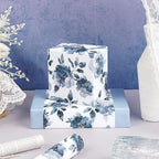 RUSPEPA Reversible Floral Wrapping Paper for Girls Women, Mini Roll, Watercolor Blue Floral and Solid Blue Gift Wrap Paper for Birthday, Wedding, Mother's Day, Bridal Shower, 17 Inches x 16.4 Feet