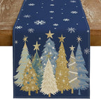 GEEORY Christmas Table Runner 13x90 Inch, Xmas Trees Snowflakes Holiday Decorative Farmhouse Table Decoration for Kitchen Dinning, Indoor Outdoor Dinner Party Decor (Blue) GT151-90