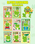 Aowplc 32 Sheets Frog Make-a-Face Stickers for Kids 8 Cute Designs Frog Craft Activities & Party Favors