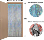 Foil Fringe Curtains Independence Day Decorations - Melsan 3 Pack 3.2 x 8.2 ft Silver Tinsel Curtain Photo Backdrop for Birthday Party or Disco Party Decorations