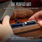 Scriveiner Personalized Midnight Blue Pen - Stunning Blue Lacquer Luxury Pen, Chrome Finish, German Schmidt Nib (Medium), Best Engraved Fountain Pen Gift Set for Men & Women, Name Engraving