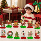 12Pcs Christmas Honeycomb Centerpieces Christmas Table Toppers Decorations Christmas Tree,Snowman,Gingerbread for Holiday Christmas Party Supplies