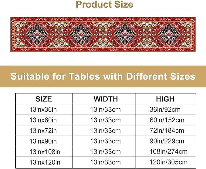 Boho Old French Table Runner, Vintage Red Beige Retro Flower Rustic Country Style Floral Print Pattern for Home Kitchen Table Decor Dining Coffee Room Garden Party Decor 13x72in