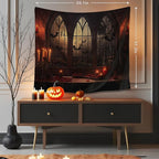 QGHOT Halloween Tapestry Wall Hanging Horror Castle Window Tapestry Gothic Spooky Backdrop Vampire Medieval Tapestries for Bedroom Living Room Dorm Wall Art Decor (59.1"x51.2")