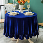 Velvet Tablecloth Luxurious Solid Round Table Cloth,Oblong Retro Farmhouse Ruffle Tablecloths Washable Table Cover for Party Wedding Baby Shower Kitchen Dinning Tabletop Decoration