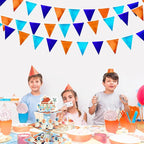 Orange Blue Party Decorations Metallic Fabric Triangle Pennant Flag Bunting Banner Garland for Birthday Baby Shower Graduation Bridal Shower Wedding Bachelorette Engagement Space Theme Party Supplies