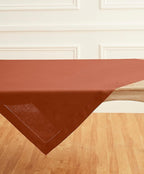 Solino Home Linen Cinnamon Tablecloth 52 x 52 Inch - 100% Pure Linen Square Table Throw - Classic Hemstitch, Machine Washable Table Cloth for Fall, Autumn, Halloween, Thanksgiving