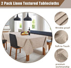 Fitable Nature Faux Linen Tablecloths Rectangle 60 x 84 Inch - 2 Pack Neutral Table Clothes for 4-6 Foot Tables, Wrinkle-Proof Faux Burlap Table Cover for Dining, Farmhouse, Outdoor Picnic, Camping
