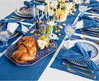 Solino Home Linen Indigo Blue Table Runner 144 Inches Long - 100% Pure Linen Extra Long Table Runner 14 x 144 Inch for Fall, Autumn - Classic Hemstitch