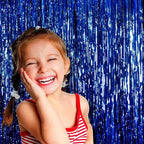 4 Pack Blue Foil Fringe Curtain Backdrop, 3.28Ftx8.2Ft Metallic Tinsel Streamers for Sea Party, Photo Booth Props, Birthday, 2022 Summer Ocean Theme Party Decoration Supplies