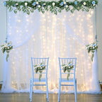 White Backdrop Curtains with Lights String for Wedding Parties 10×10ft Sheer Tulle Backdrop Curtain for Bridal Shower Baby Shower Birthday Party Photo Shoot Background Decorations(2 Panels 10ft×10ft)