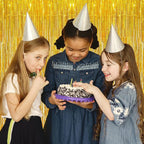 10 Pack Gold Backdrop Curtain 3.2ft x 8.2ft Metallic Tinsel Foil Fringe Curtains Photo Booth Background for Birthday Party Decoration Baby Shower Engagement Wedding Christmas Decoration (Gold)