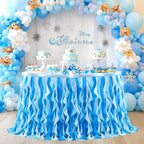 Partisky Ocean Blue Tulle Tutu Ruffle Curly Willow Table Skirt for Rectangle Table 9ft,Under The Sea Baby Shark Themed Table Cloth for Boys Girls Birthday Party or Baby Shower