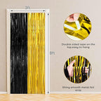 BTSD-home 4 Pack Black Gold Metallic Foil Fringe Curtain Tinsel Streamer Party Decorations Photo Booth Backdrop for Bachelorette Birthday Halloween