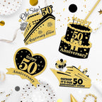 4 PCS Large 50th Anniversary Cruise Door Magnets Decorations Happy 50th Anniversary Cruise Ship Door Decor Magnetic Wedding Magnets Garage Refrigerator Car Magnets for Cabin Stateroom (Black Gold)