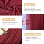 Wokceer Wedding Arch Draping 2 Panels 28.7" x 20FT Burgundy Sheer Fabric Backdrop for Ceremony, Birthday Party, Bridal Shower Decoration