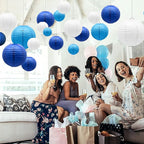 ADLKGG Blue Paper Lanterns Decorative, Hanging Round Paper Lantern Party Supplies for Anniversary Graduation Wedding Birthday Party Baby Shower Decorations Indoor Outdoor, 21pcs