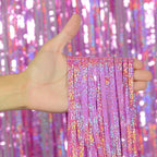 Melsan 3 Pack 3.2 x 8.2 ft Foil Fringe Curtains - Pink Tinsel Curtain Unicorn Birthday Hello Kitty Birthday Decorations Photo Backdrop for Party Decoration Engagement or Bachelorette Party Supplies