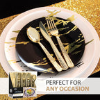 Plastic Cutlery Silverware Extra Heavyweight Disposable Flatware, Full Size Cutlery Combo, Gold Pebbled, 80 Forks, 40 Spoons, 40 Knifes, Value Pack 160 Count