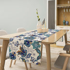 Oriental Paisley Table Runner, Luxury Vintage Blue Teal Floral Butterflies Print Table Runner for Home Dining Kitchen Coffee Table Party Decor, 13x90inch