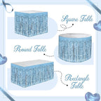 8 Pack Light Blue Table Skirts, 29x108" Metallic Foil Tinsel Fringe Table Skirts for Rectangle Tables Streamer Curtains Backdrop, Party Decorations for Birthdays Weddings Holidays