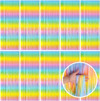 Pastel Rainbow Foil Fringe Curtain Streamers Party Backdrop Foil Fringe Backdrop Curtains Tinsel Streamers for Birthday Party Decorations