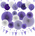 Purple Party Decorations,23Pcs Lavender Birthday Decorations with Hanging Paper Fans,Pom Poms Flowers Packs for Girls Women Birthday Party, Bridal Shower,Baby Showers,Wedding