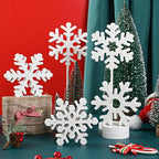 5 Pcs Wooden Christmas Snowflake Sign Winter White Glitter Snowflake Decorations Holiday Wonderland Snowflake Wood Stand Signs for Xmas Party Home Tabletop Tiered Tray Decor
