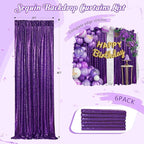 Backdrop Curtain for Halloween Decorations - Purple Sequin Curtain Backdrop 6 Pcs 2ftx8ft Birthday Wedding Stage Decor